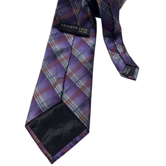 Kenneth Cole Handmade Silk Purple Silver Plaid - Picture 3 of 6